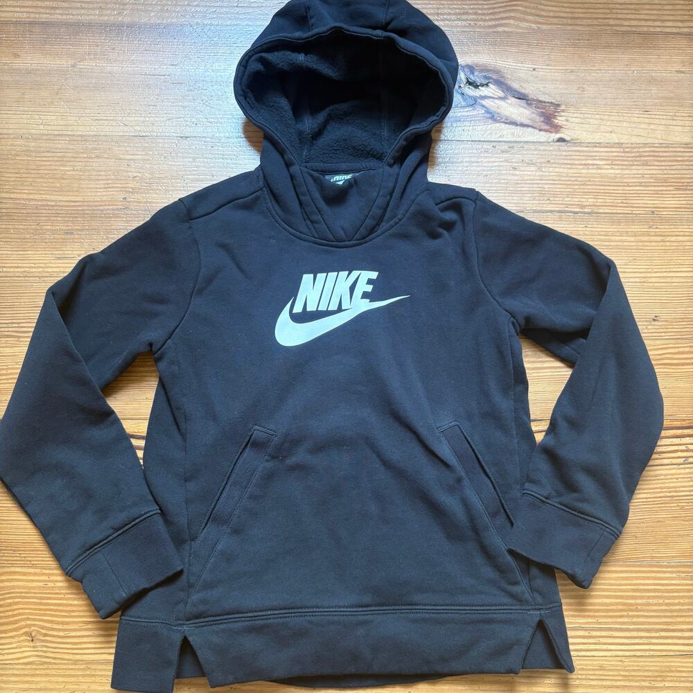 Nike black‎ white logo pullover hooded sweatshirt SIZE S